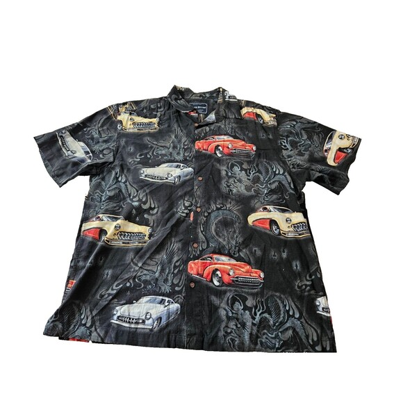 NORTH RIVER Men's Button-Up Cars Black Short Sleeve Cars Shirt  Size Large - Picture 1 of 11